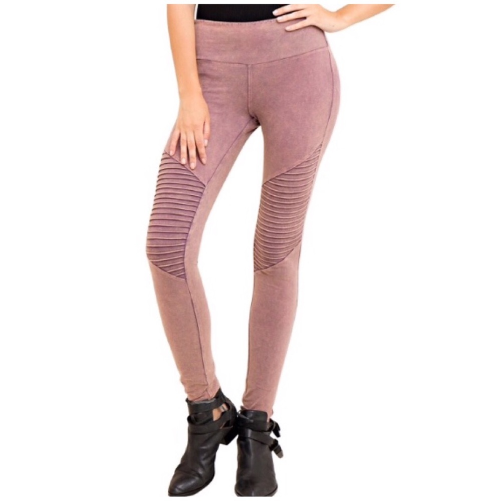 Purple Acid Wash Moto Leggings